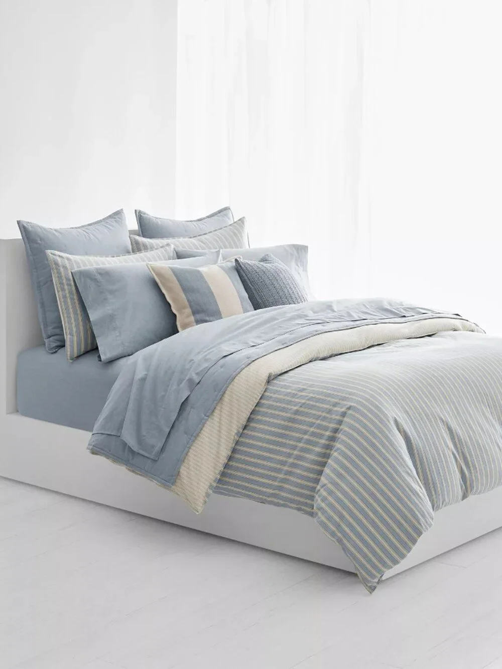 Polo Ralph Lauren Graydon Chambray Blue Cotton King Fitted Sheet Pillowcase Set
